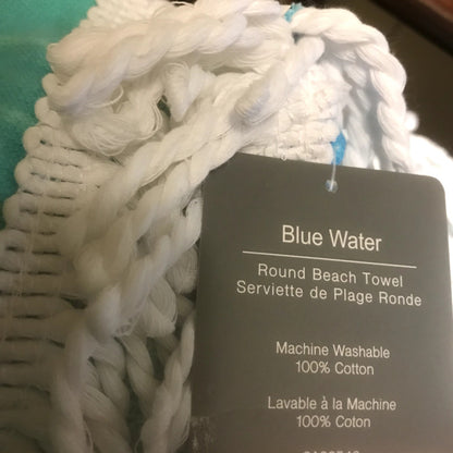 MODA NWT Blue Water Round Fringe Hem Beach Towel Blanket All purpose Mat