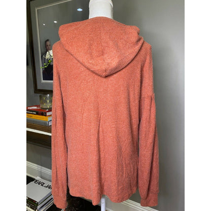 PST by Project Social T Rib Knit Soft Hoodie Top Sz Small Rust NWT Cozy Pullover