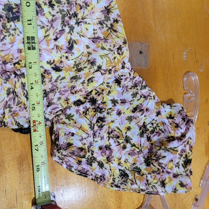 ASTR blush yellow Large Summer Dress floral Lined Flutter Short Sleeves Rouched