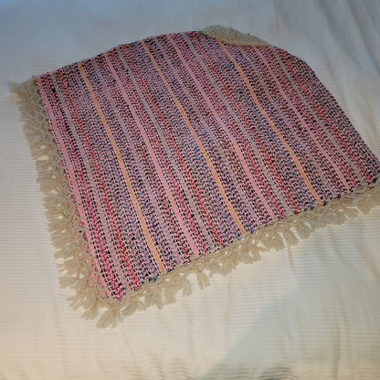Handmade heavy poncho fringe wood button Winter One Size Multicolor Wool Cotton