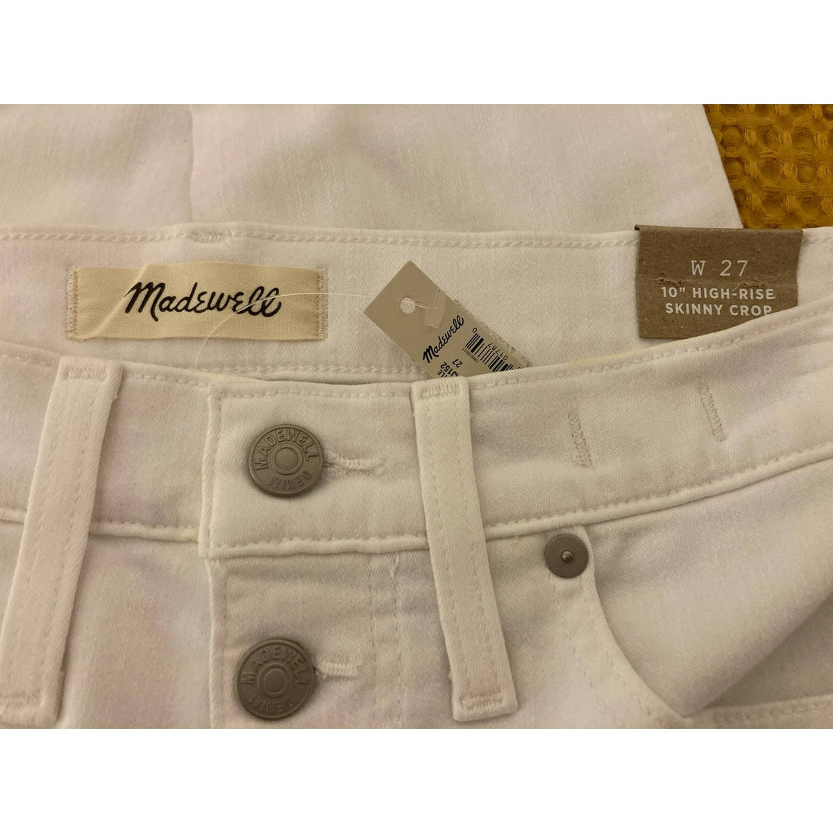 Madewell Women's Button Front High Rise Skinny Crop Jeans Waist 27" White NWT