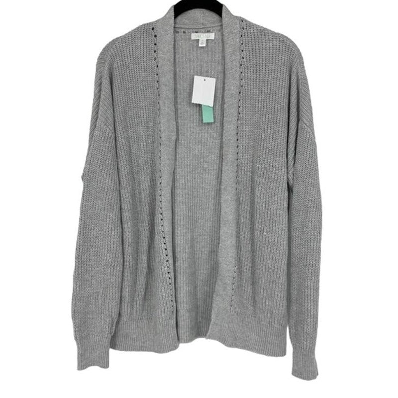 Abound Open Front Cardigan Sweater Ribbed Medium Light Gray NWT Pointelle Accent