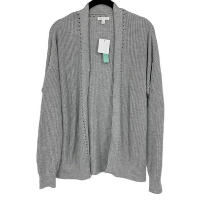 Abound Open Front Cardigan Sweater Ribbed Medium Light Gray NWT Pointelle Accent