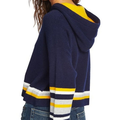 Court & Rowe Pullover Hoodie Sweatshirt Long Sleeves Stripe Navy Crush Small
