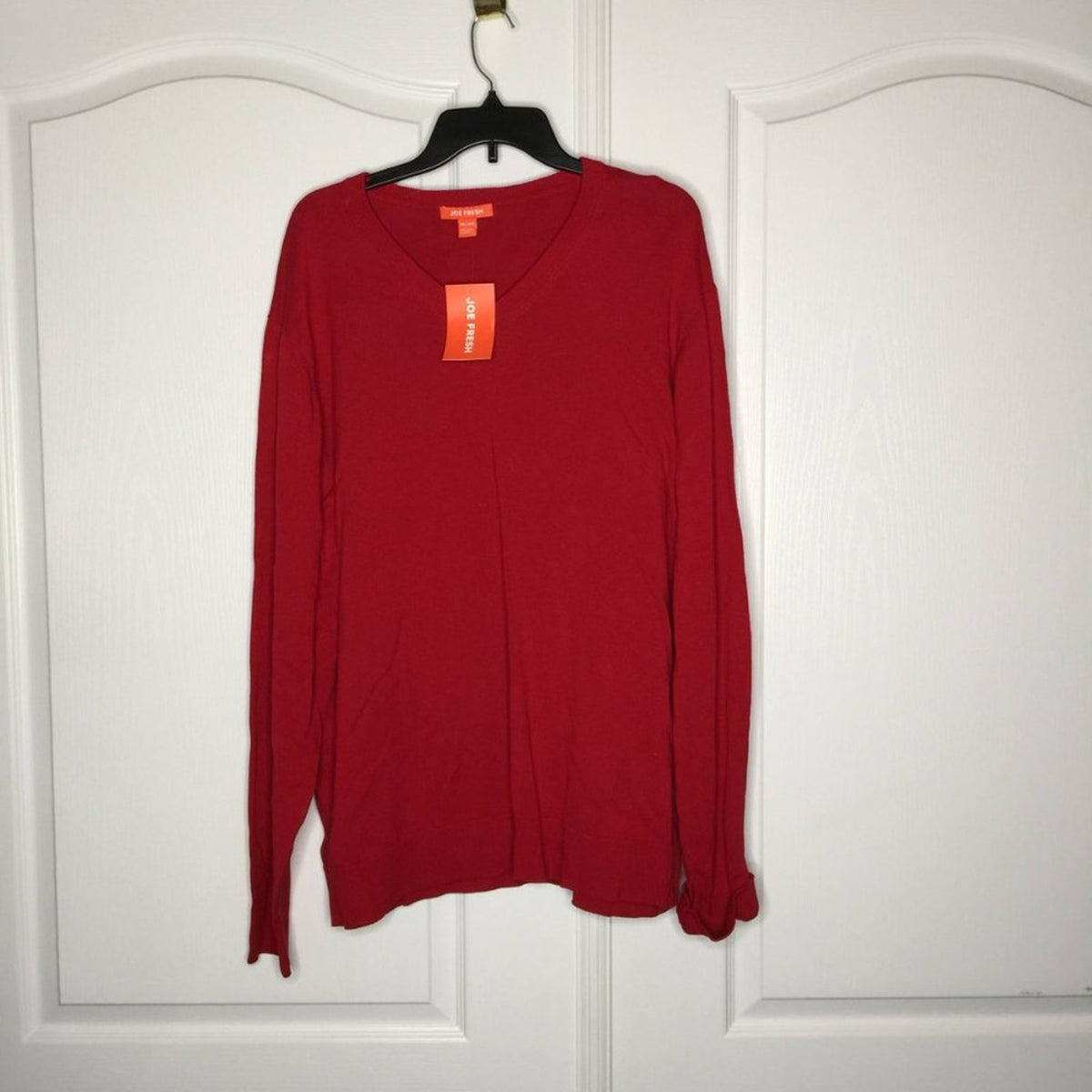 Joe Fresh NWT V-Neck Pullover Red Cotton Classic Sweater 2XL LAYERING NEW