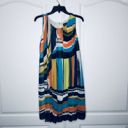Trulli Sheer Overlay Pleated Sleeveless Shift Dress Multicolor Striped Size 6
