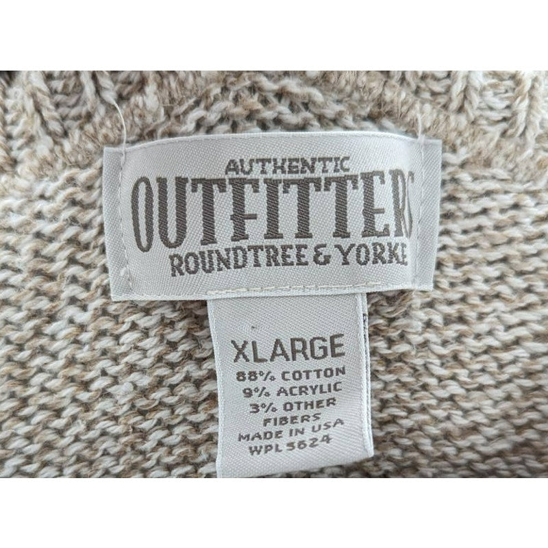 Roundtree & Yorke Authentic Outfitters Tan Knit Sweater Extra Large XL V Neck