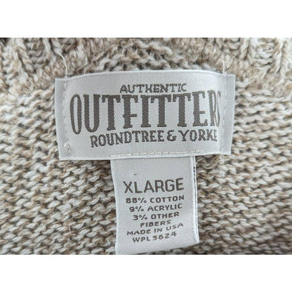 Roundtree & Yorke Authentic Outfitters Tan Knit Sweater Extra Large XL V Neck
