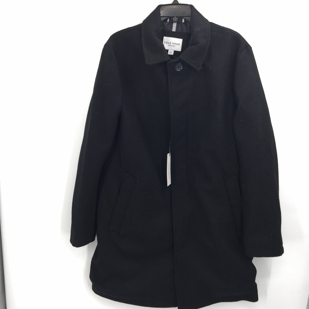 Cole Haan Winter Wool Blend Coat Long Sleeve Slit Back PeaCoat Black Size Medium