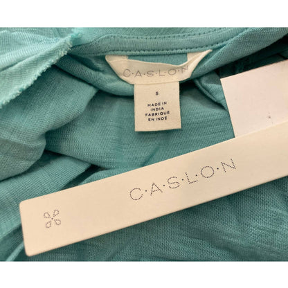 Caslon Sleeveless Scoop Neck Raw Edge Maxi Dress Size Small in Teal Shore NWT