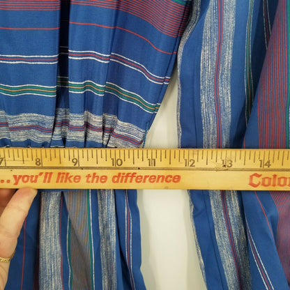 David Warren Striped Tie Waist Belt Dress Long Puff Sleeves Square Neck VTG 12