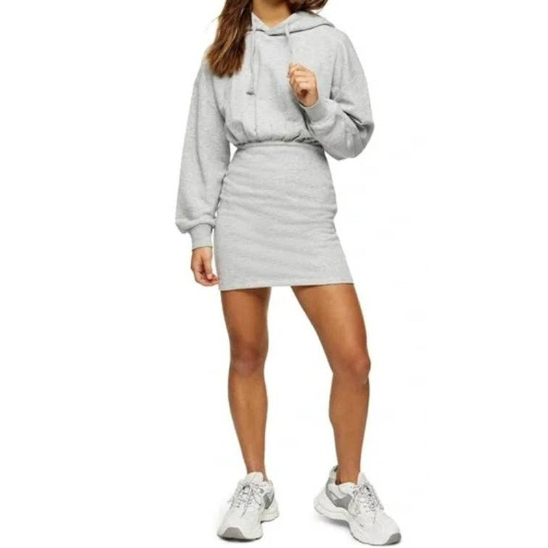 TOPSHOP Streetwear Long Sleeve Sweatshirt Hoodie Mini Dress Sz 8 in Grey NWT