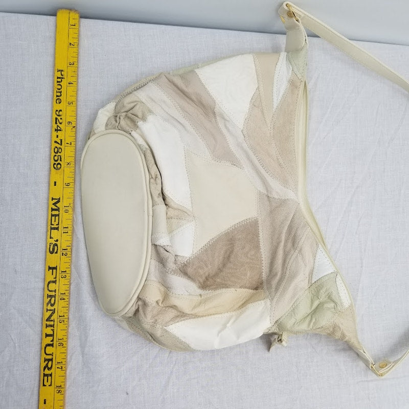 Vintage Cream Brown patchwork leather hobo bag purse handbag