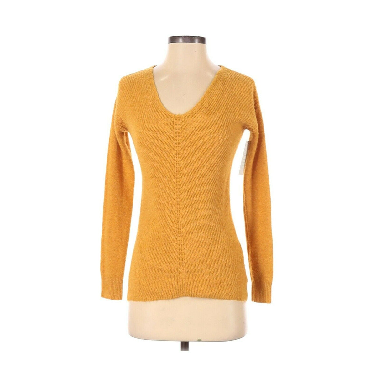 Abound Classic Tunic Pullover Long Sleeve Knitted Sweater V-Neck Yellow Gold XXS