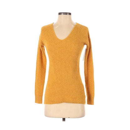 Abound Classic Tunic Pullover Long Sleeve Knitted Sweater V-Neck Yellow Gold XXS