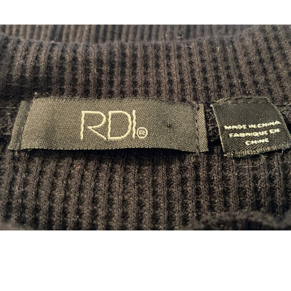 RDI Waffle Knit Kangaroo Pocket High Low Top Sz XL/Extra Large Black NWT