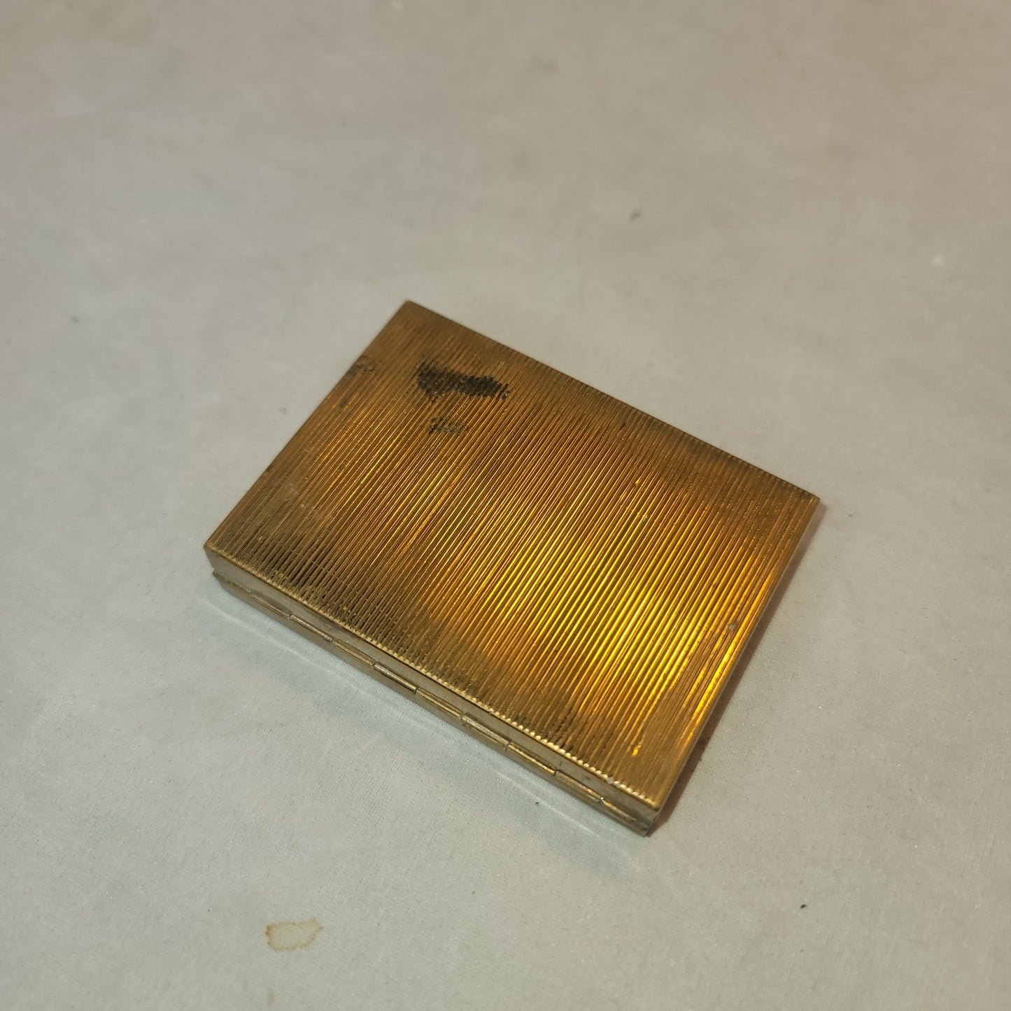 Vintage Vanity powder lipstick mirror metal case 1950s Goldtone floral etched