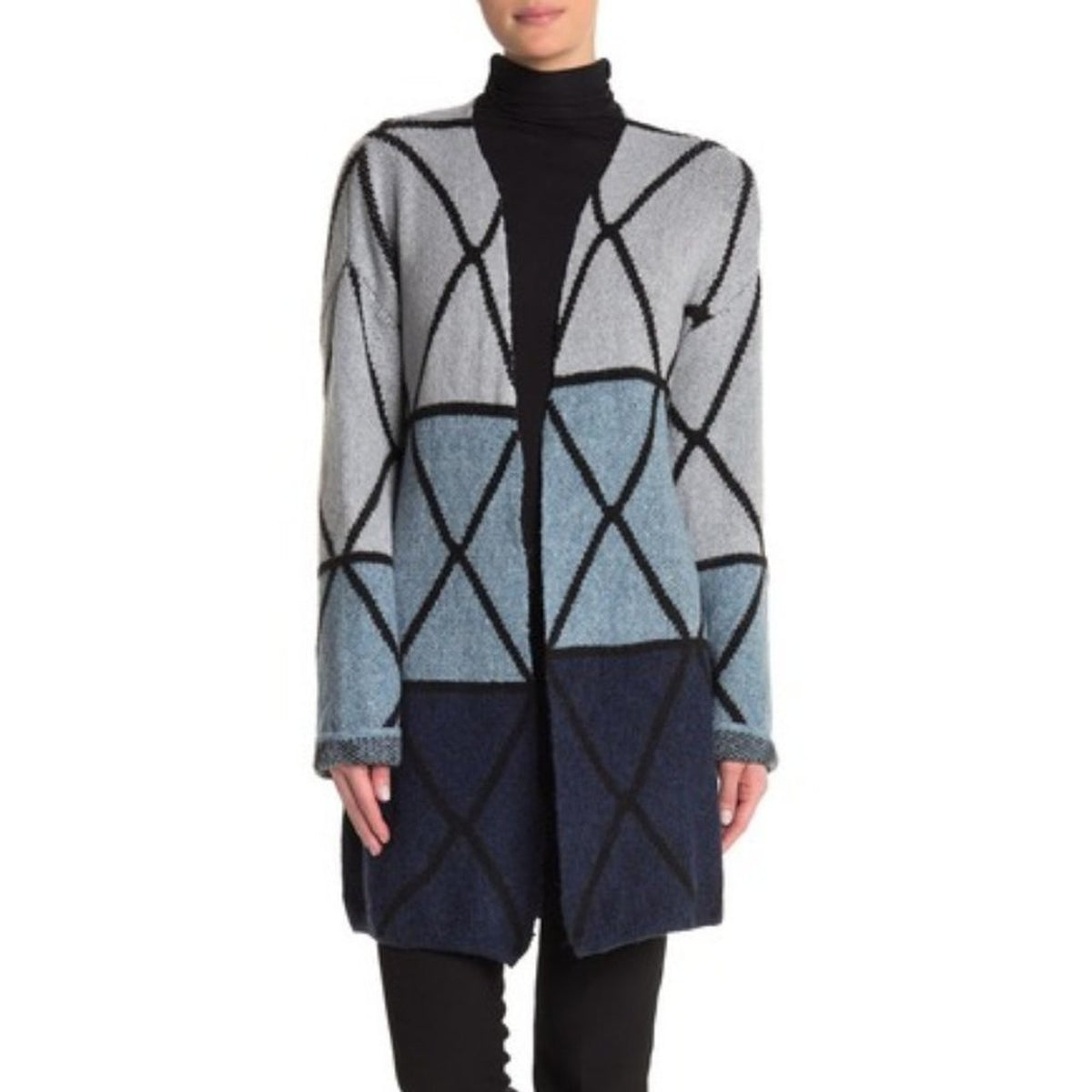 Joseph A. Cardigan Sweater Small Long Sleeve Ombre Grid Geometric New Blue
