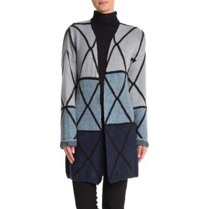 Joseph A. Cardigan Sweater Small Long Sleeve Ombre Grid Geometric New Blue