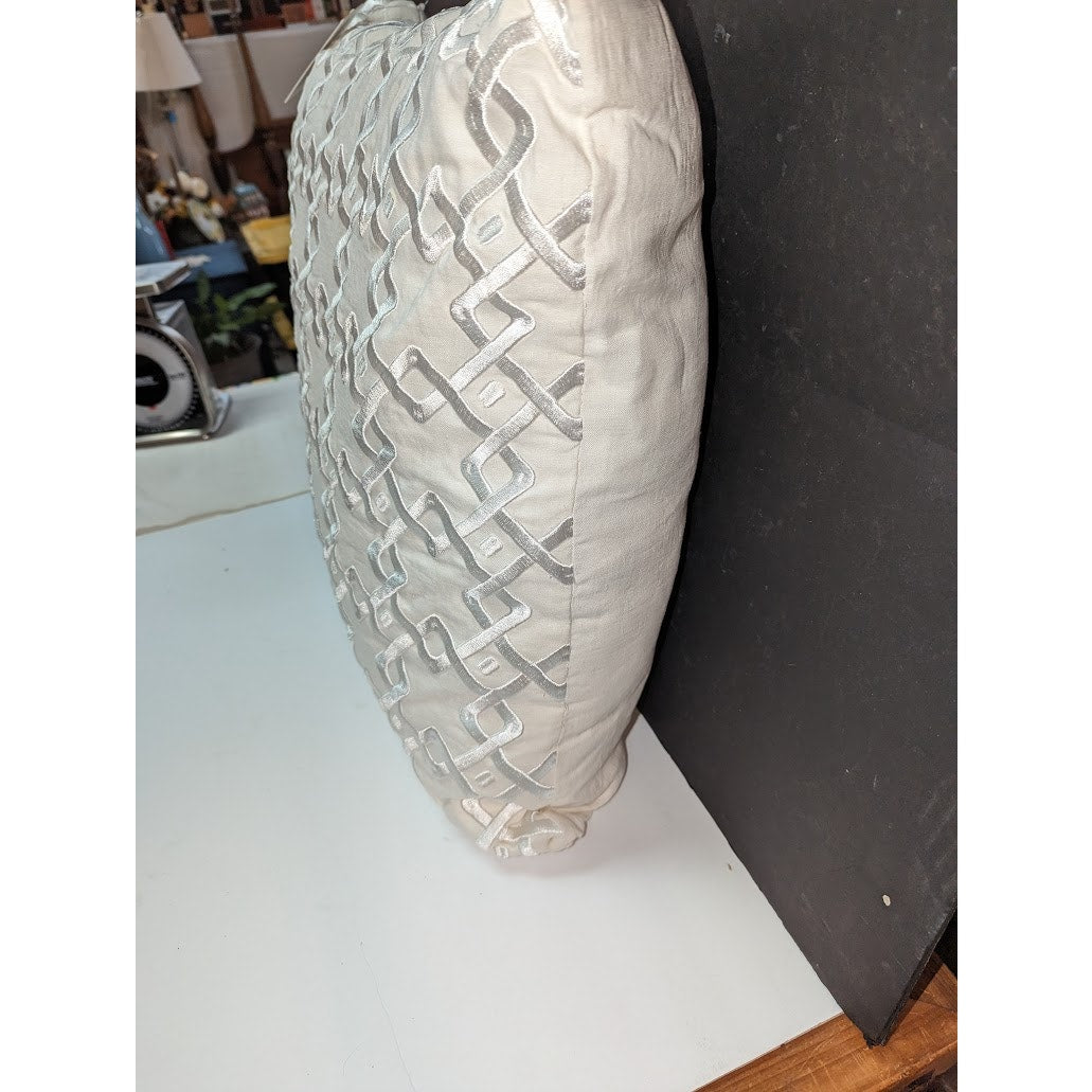 Hotel Collection 22x22 Linen Decorative Pillow $150.00 Geometric Embroidered NEW