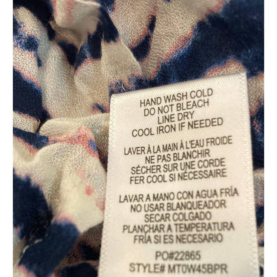 Bobeau Tie Dye Smocked V-Neck Boho Pullover Top Sz XXS/2XS Blue White Pink NWT