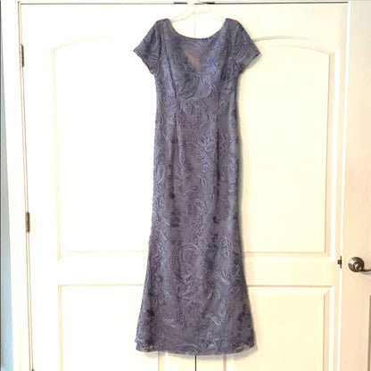 Js Collections Blue Gray Size 4 Formal Dress short sleeve Embroidery Overlay
