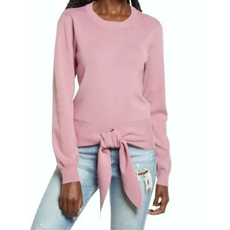 WAYF Milo Knot Waist Crew Neck Sweater Top Size XS/Extra Small in Mauve NWT