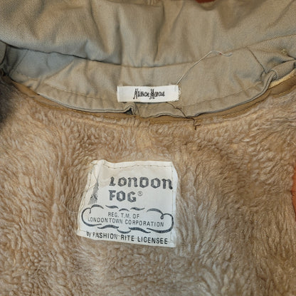 London fog VINTAGE child's coat metal zipper liner Hooded tan Toddler 8-12 month