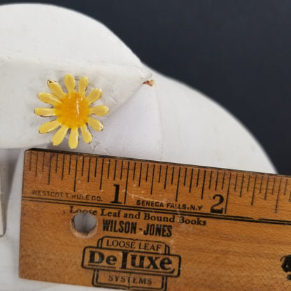 Vintage Yellow Golden Flower Metal Post Earrings Costume Jewelry