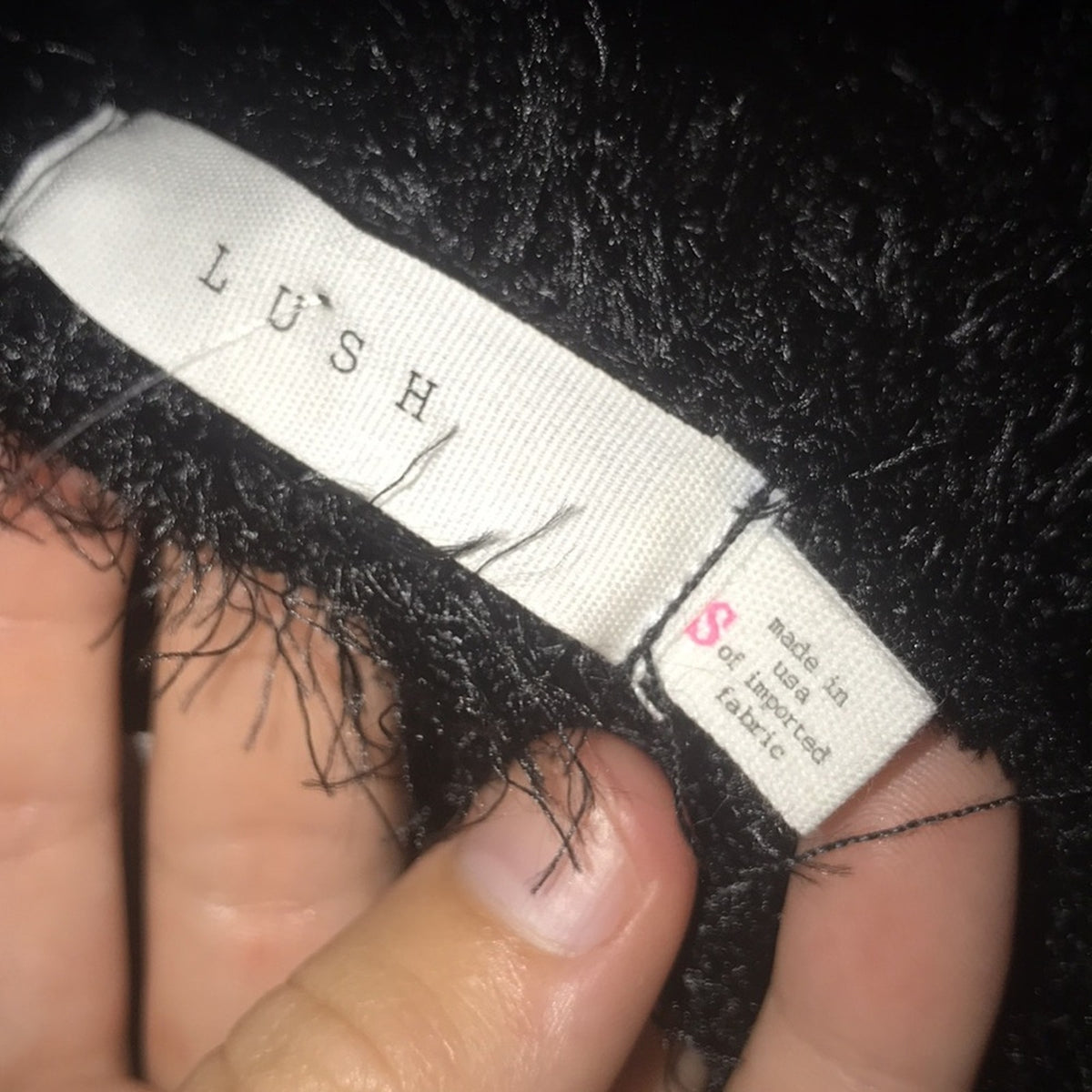 Lush Black Back Knot Detail Shaggy Sweater Small V Neck Cut out back detail