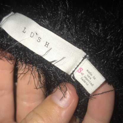 Lush Black Back Knot Detail Shaggy Sweater Small V Neck Cut out back detail