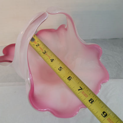 MURANO PINK White Crystal Glass easter basket Opalescent handblown Italian