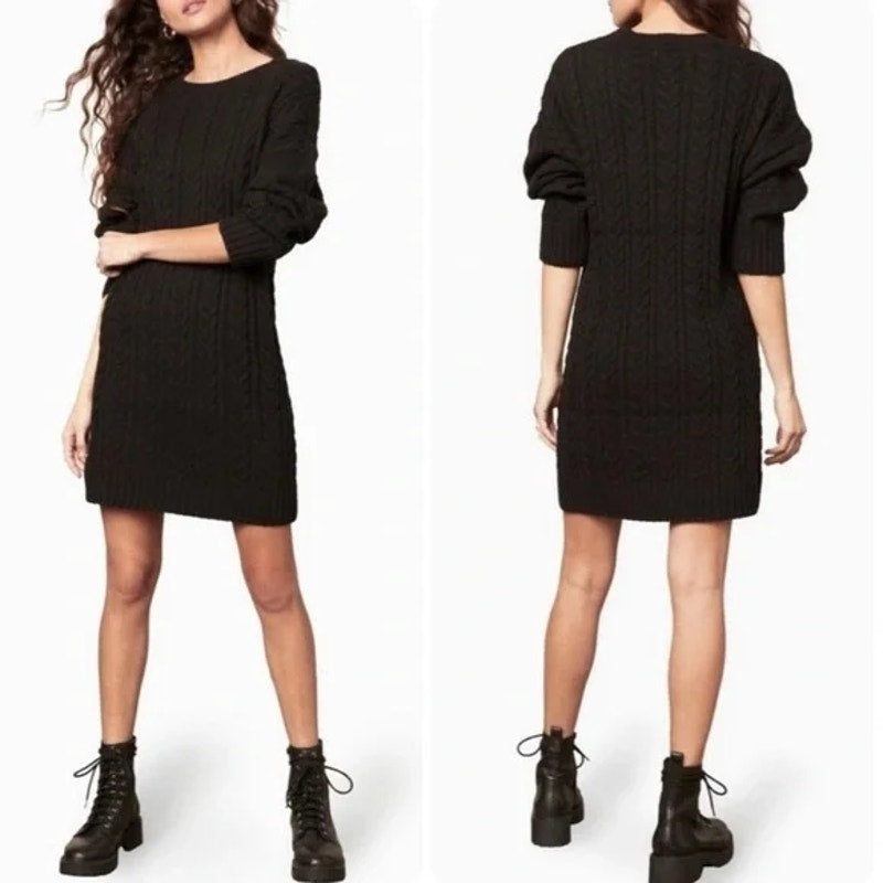 BB Dakota by Steve Madden Women's Miss Mood Cable Sweater Dress Small Black NWT