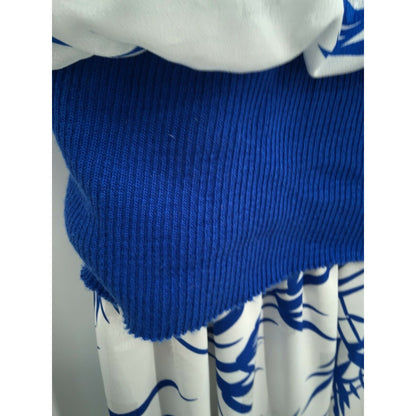 Vintage Starlo Fashions Fit Flare Pleats Palm Print Midi Dress Long Sleeves 1980