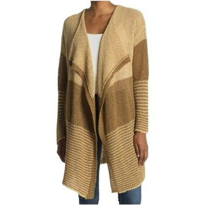 Stitchdrop Open Front Cardigan Sweater Large Ombre Combo/Tan NEW Flyaway Front