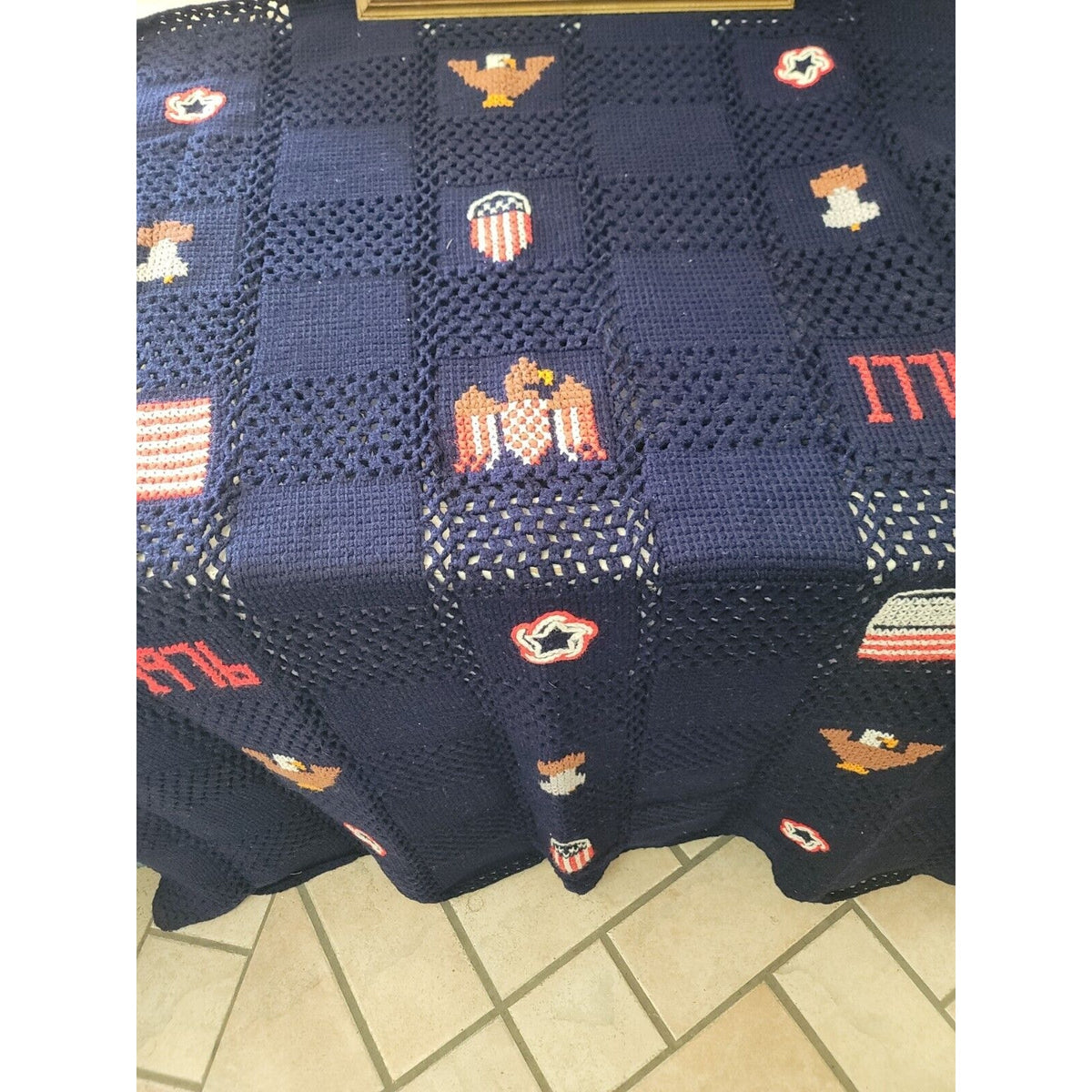 AMERICAN bicentennial freedom Crochet Afghan Throw Blanket 58”X 64” Beautiful