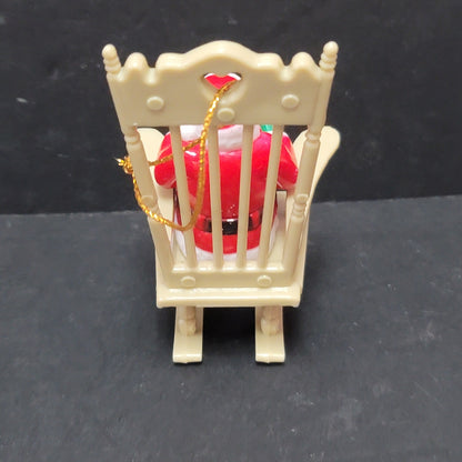 Vintage Santa in Rocking Chair Reading Book. Christmas, Ornament, Plastc