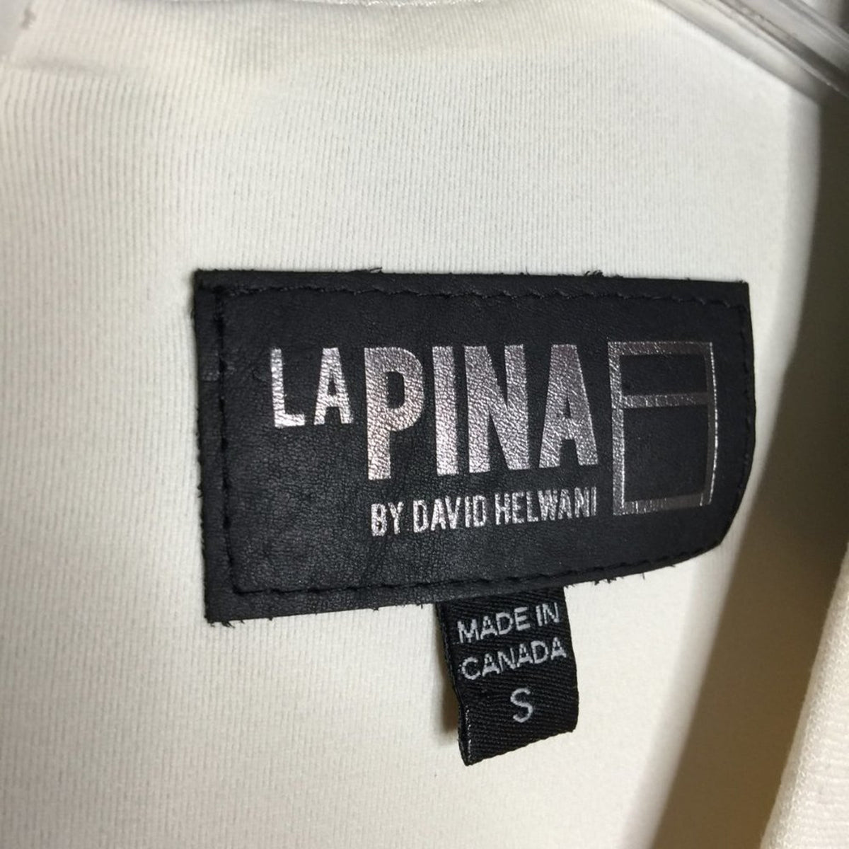 La Pina David Helwani Leather Dress Scoop Neck Black Cream Small BAck Zipper