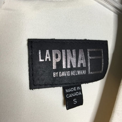 La Pina David Helwani Leather Dress Scoop Neck Black Cream Small BAck Zipper