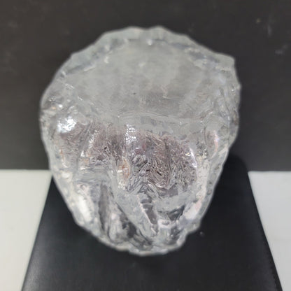Vintage Ingrid Glashutte Ice block MCM vase 5.5" tall Clear Glass Bark Texture