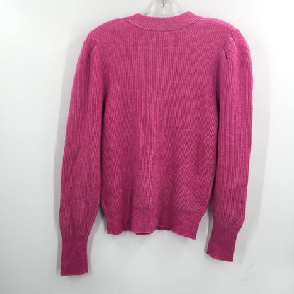 Free Press Knitted Puff Sleeve Sweater Pink Cyclamen High Neck Medium NWT