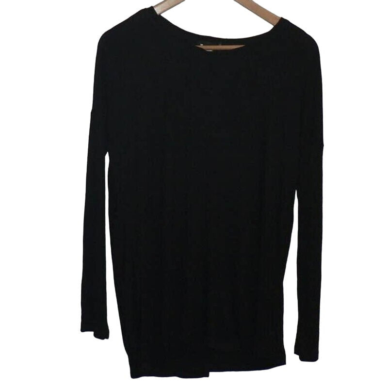 H by Bordeaux Split Back Long Sleeve Rib Knit Sweater XS/Extra Small Black NWT
