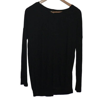 H by Bordeaux Split Back Long Sleeve Rib Knit Sweater XS/Extra Small Black NWT