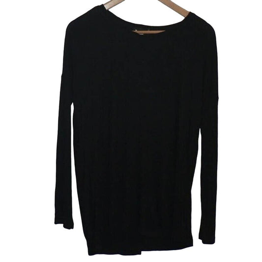 H by Bordeaux Split Back Long Sleeve Rib Knit Sweater XS/Extra Small Black NWT