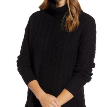Halogen Navy Oversized Cable Turtleneck XSmall
