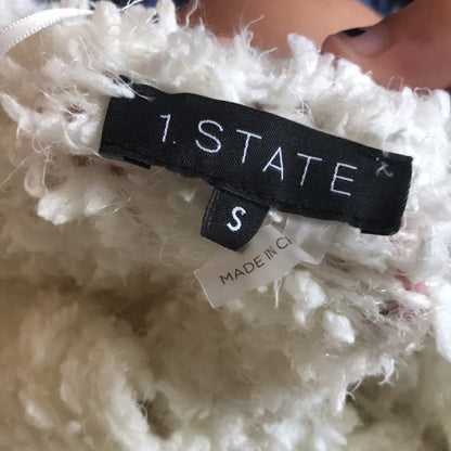 1. State Antique White Drape Front Poodle Cardigan