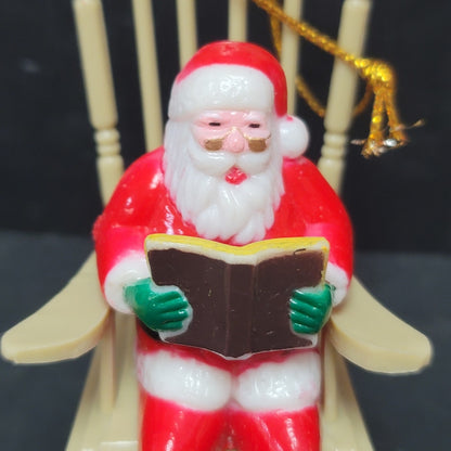 Vintage Santa in Rocking Chair Reading Book. Christmas, Ornament, Plastc