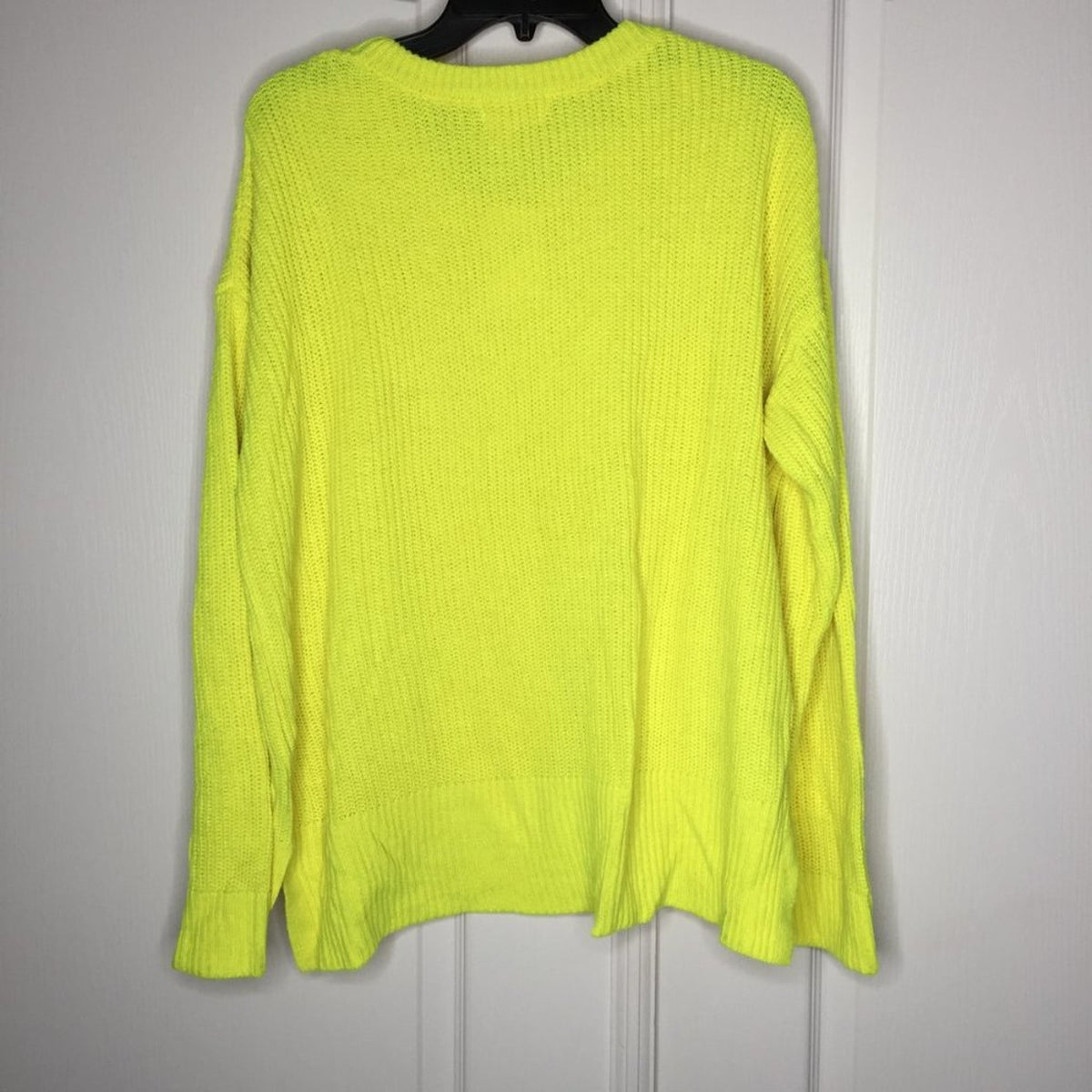 Melloday Knit Pullover Sweater Long Sleeve Crew Neck Two Pocket Yellow Size XL