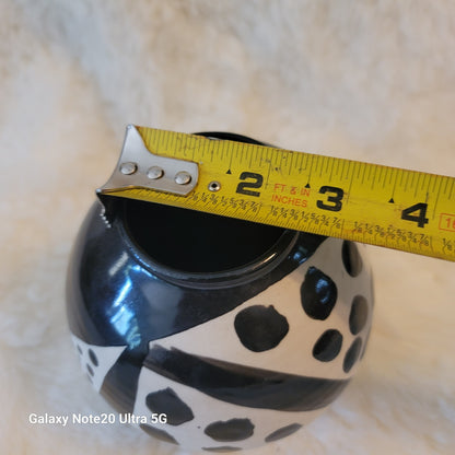 Jan Valerie Art Pottery Black White Spots stripes Vintage Monochromatic Vase