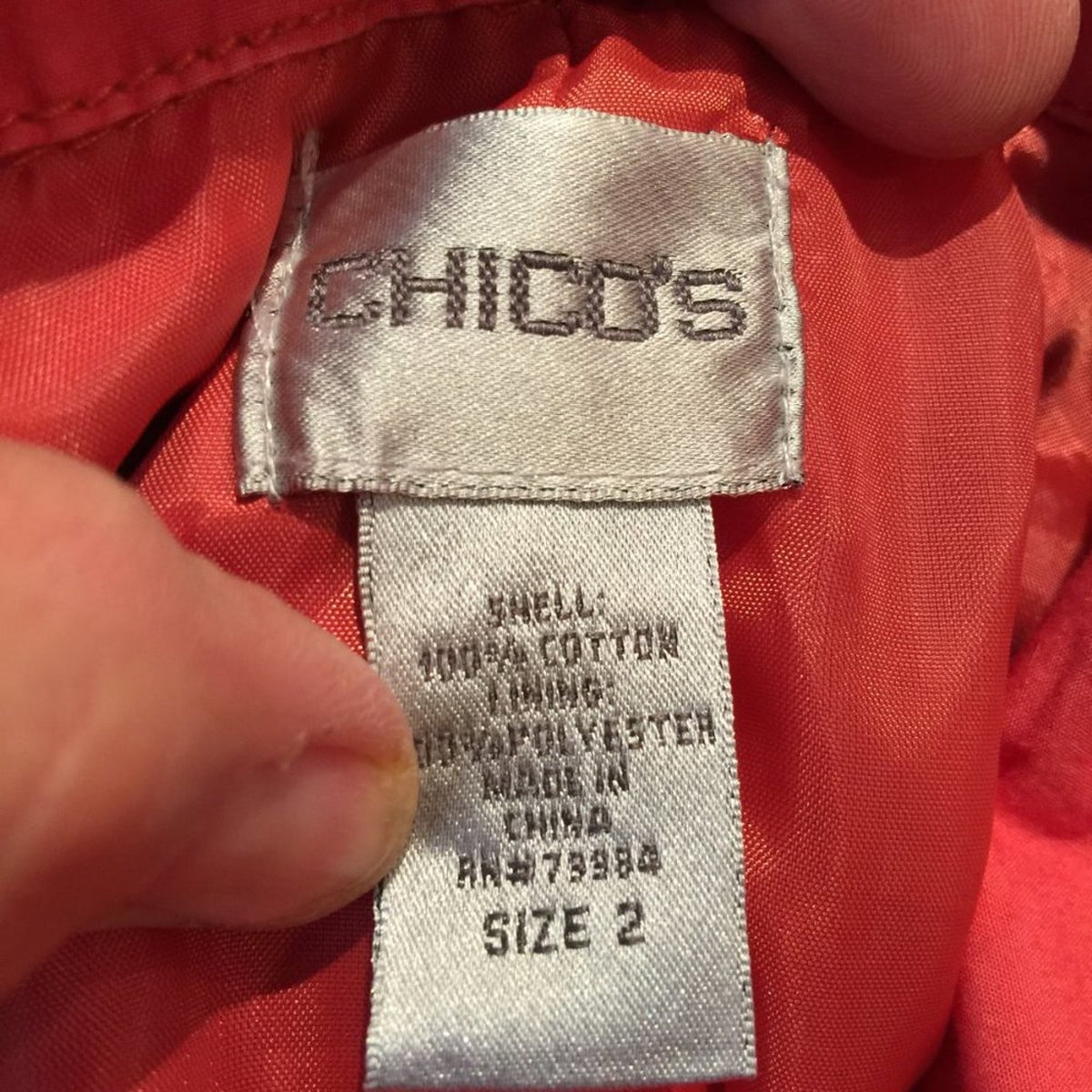 Chico's Snap Button Jacket Long Sleeve Zip Pockets Solid Red Size Large or 2